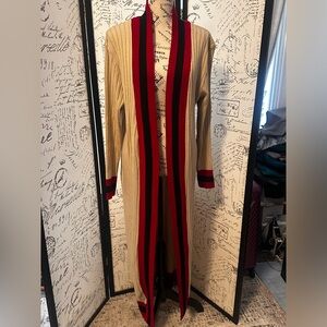 Boohoo Beige Cardigan with Red Accents